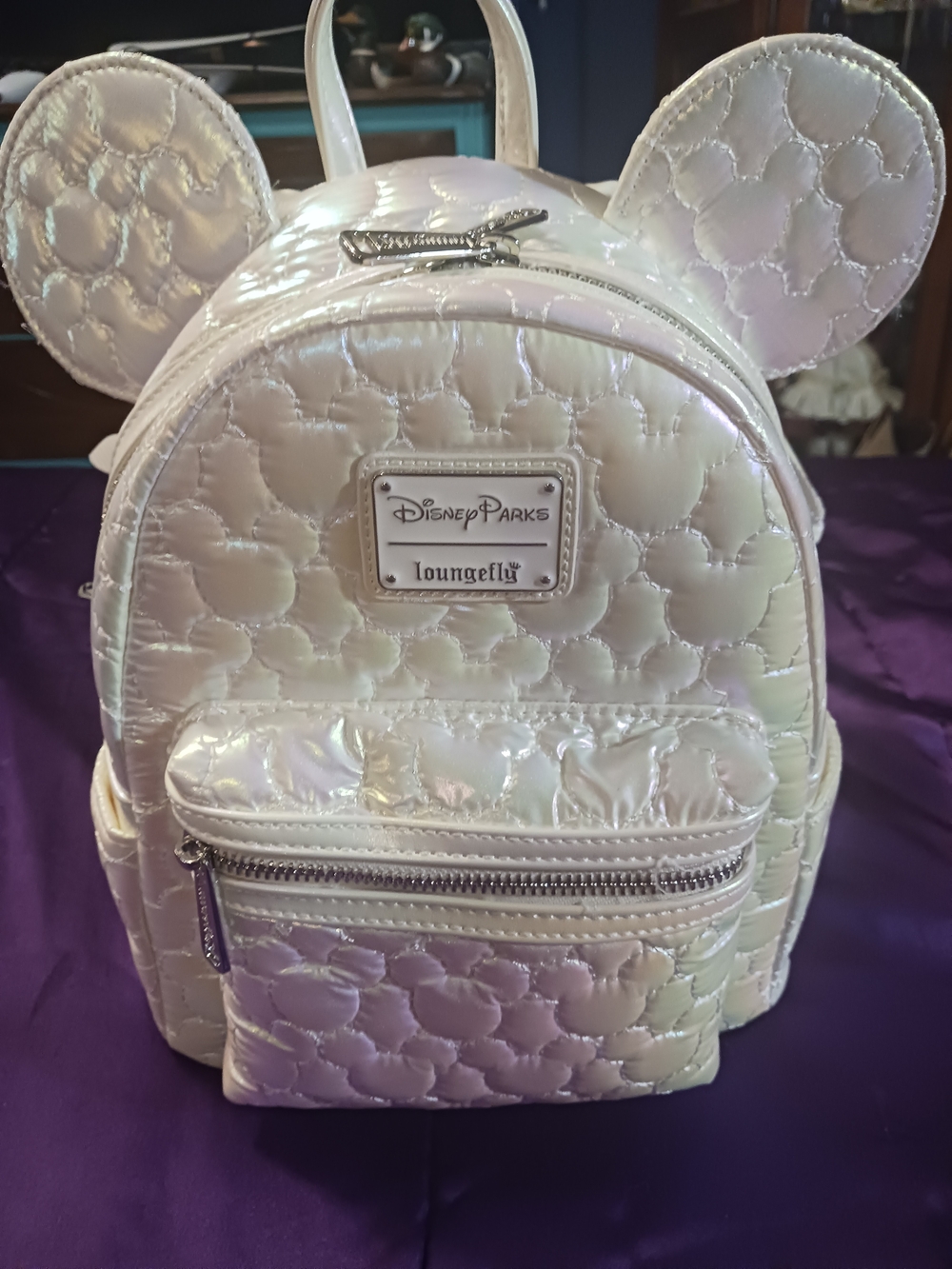 Loungefly Kids Iridescent Pearl Mickey Ear Mini Backpack - White